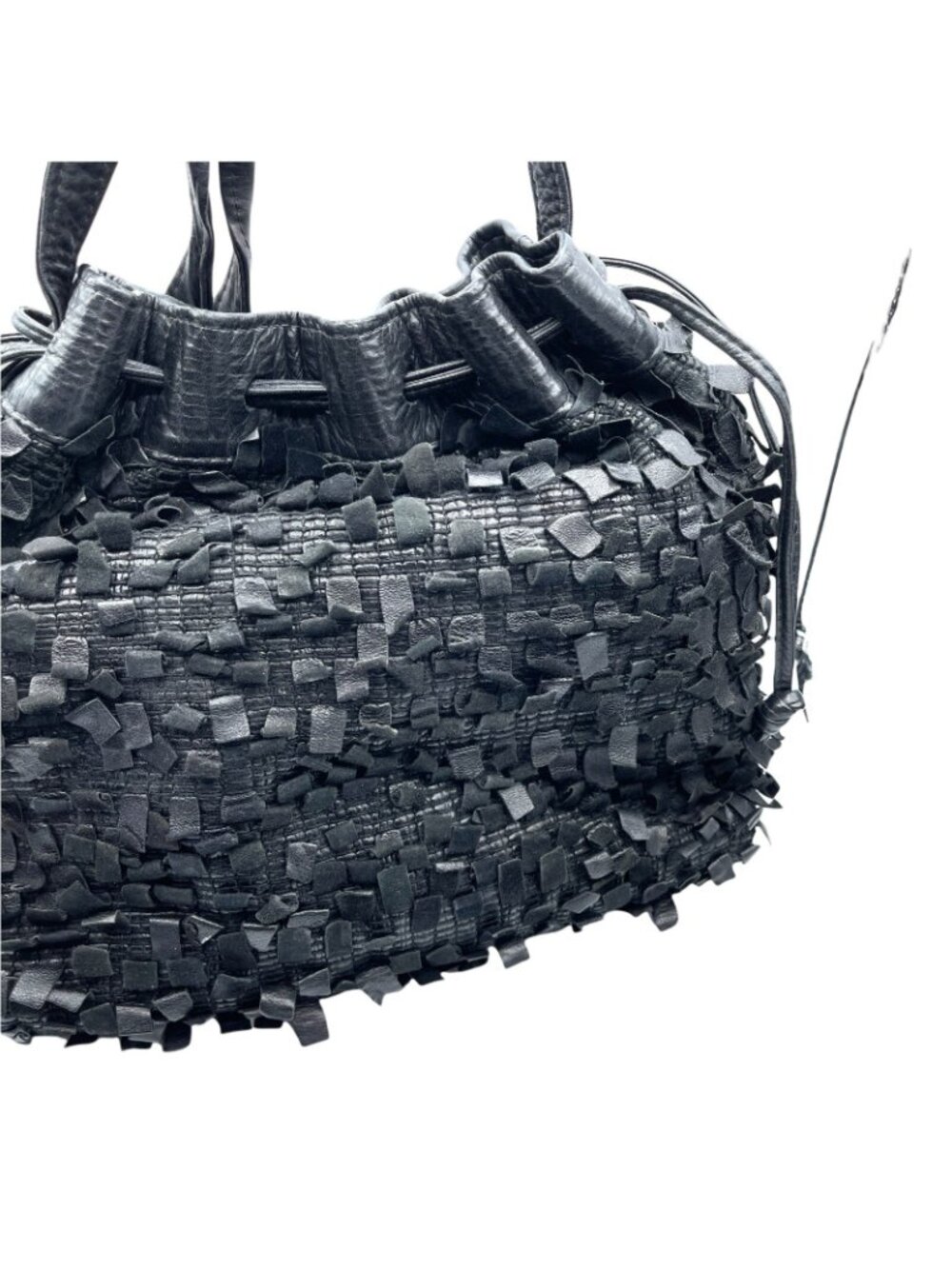 Black Leather Fringe Purse BOHO Bucket Shoulder Bag East West Designs BOHO Goth - Picture 4 of 10